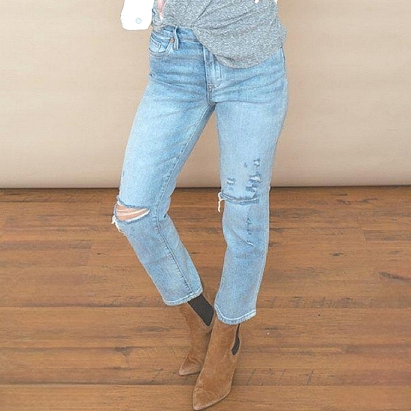 NWT BlankNYC The Madison Crop, lightwash, distressed ripped, straight leg, Sz 26 - Picture 1 of 12